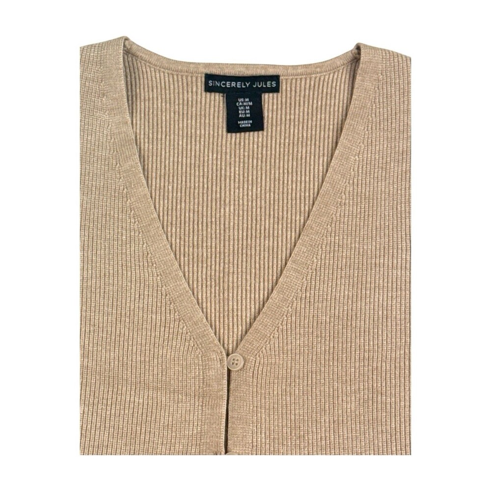Sincerely Jules Beige Ribbed V-Neck Buttoned Knit Vest - Picture 3 of 7